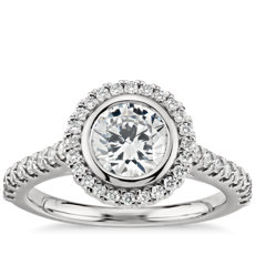 Bezel Halo Pavé Diamond Engagement Ring in 14k White Gold (1/2 ct. tw.)